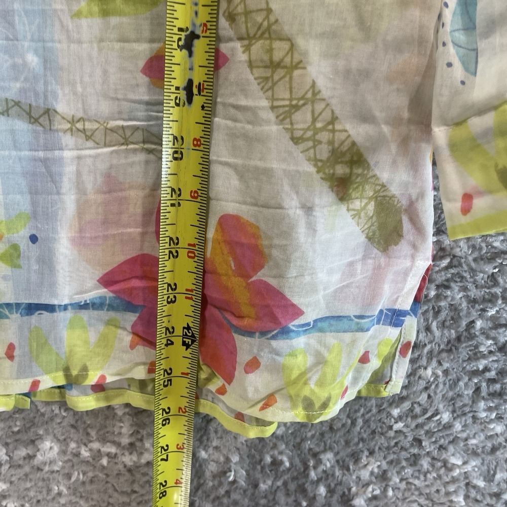 Sigrid Olsen Sport Long Sleeve Button Up Blouse Semi-sheer Aloha Colorul Beach S - Picture 5 of 11